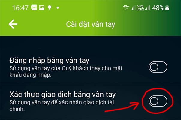 Cách xác thực giao dịch bằng vân tay Vietcombank trên điện thoại
