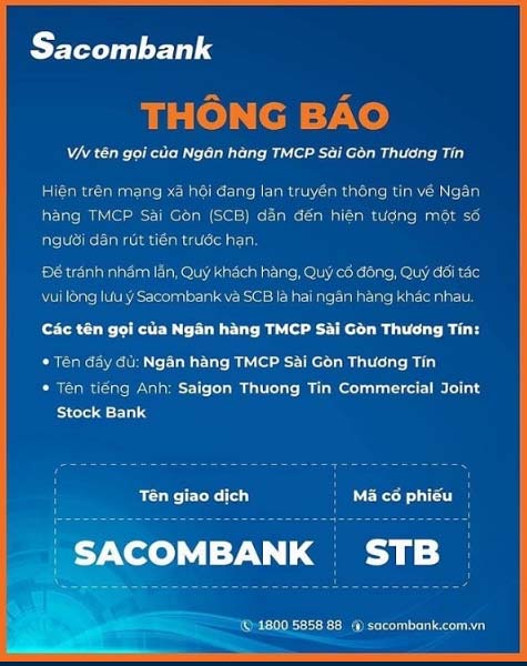 Ngân hàng Sacombank thông báo vụ ngân hàng SCB